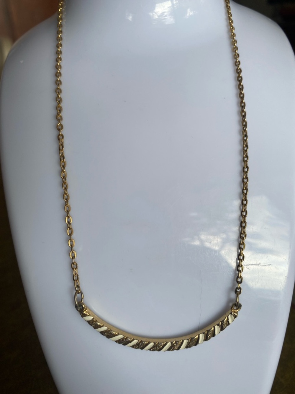 Vintage Gold Textured Curved Bar Necklace